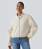 Zip Fly Casual Sherpa Jacket with Pockets — Turtledove — view 1