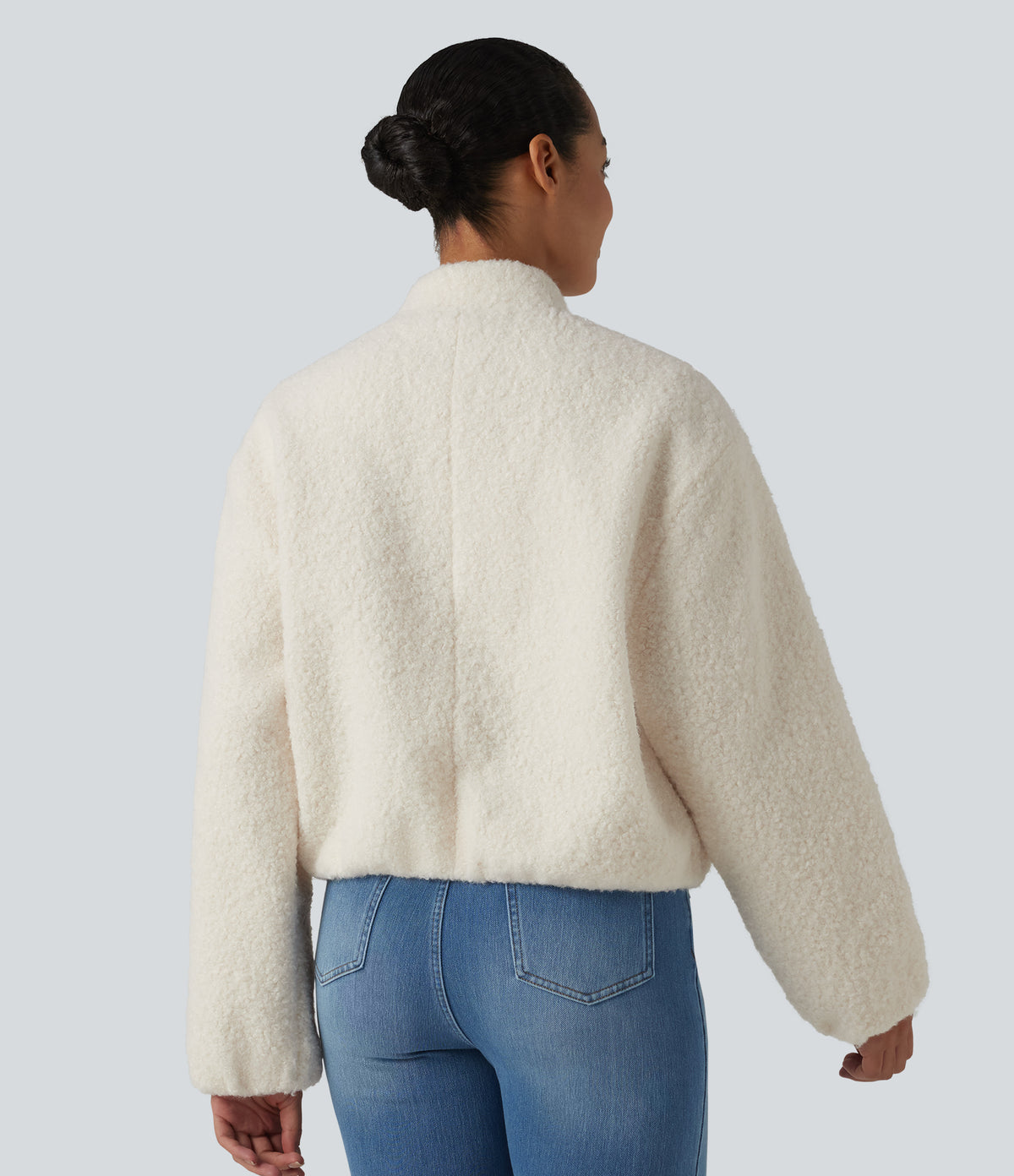 Zip Fly Casual Sherpa Jacket with Pockets — Turtledove — view 2