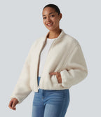Zip Fly Casual Sherpa Jacket with Pockets — Turtledove — view 4