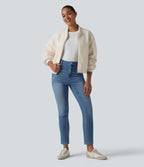 Zip Fly Casual Sherpa Jacket with Pockets — Turtledove — view 7