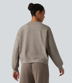 Round Neck Long Sleeve Heathered Lounge Top with Pocket — Brown Flower Gray — view 2