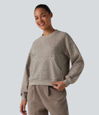 Round Neck Long Sleeve Heathered Lounge Top with Pocket — Brown Flower Gray — view 4