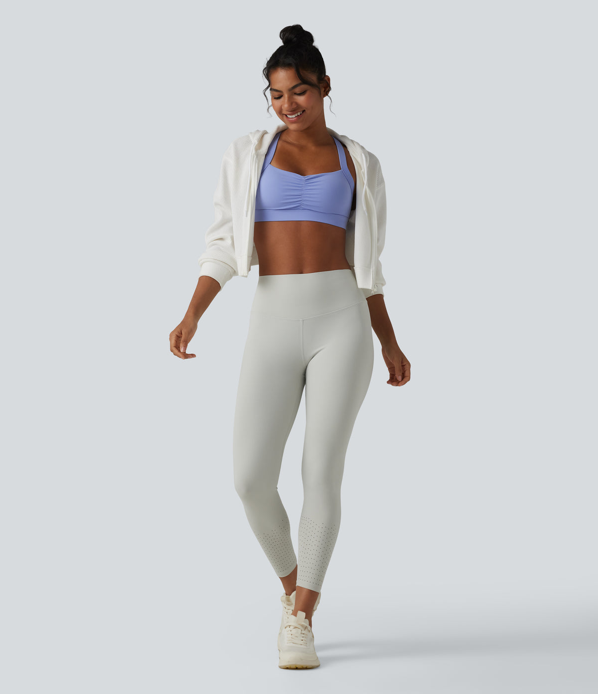 Low Support Built-in Bra Ruched Yoga Sports Bra — Azure Haze — view 6