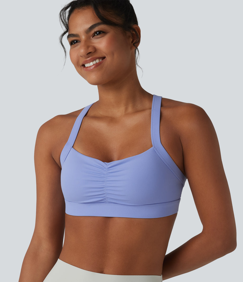 Low Support Built-in Bra Ruched Yoga Sports Bra — Azure Haze — view 5