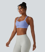 Low Support Built-in Bra Ruched Yoga Sports Bra — Azure Haze — view 3