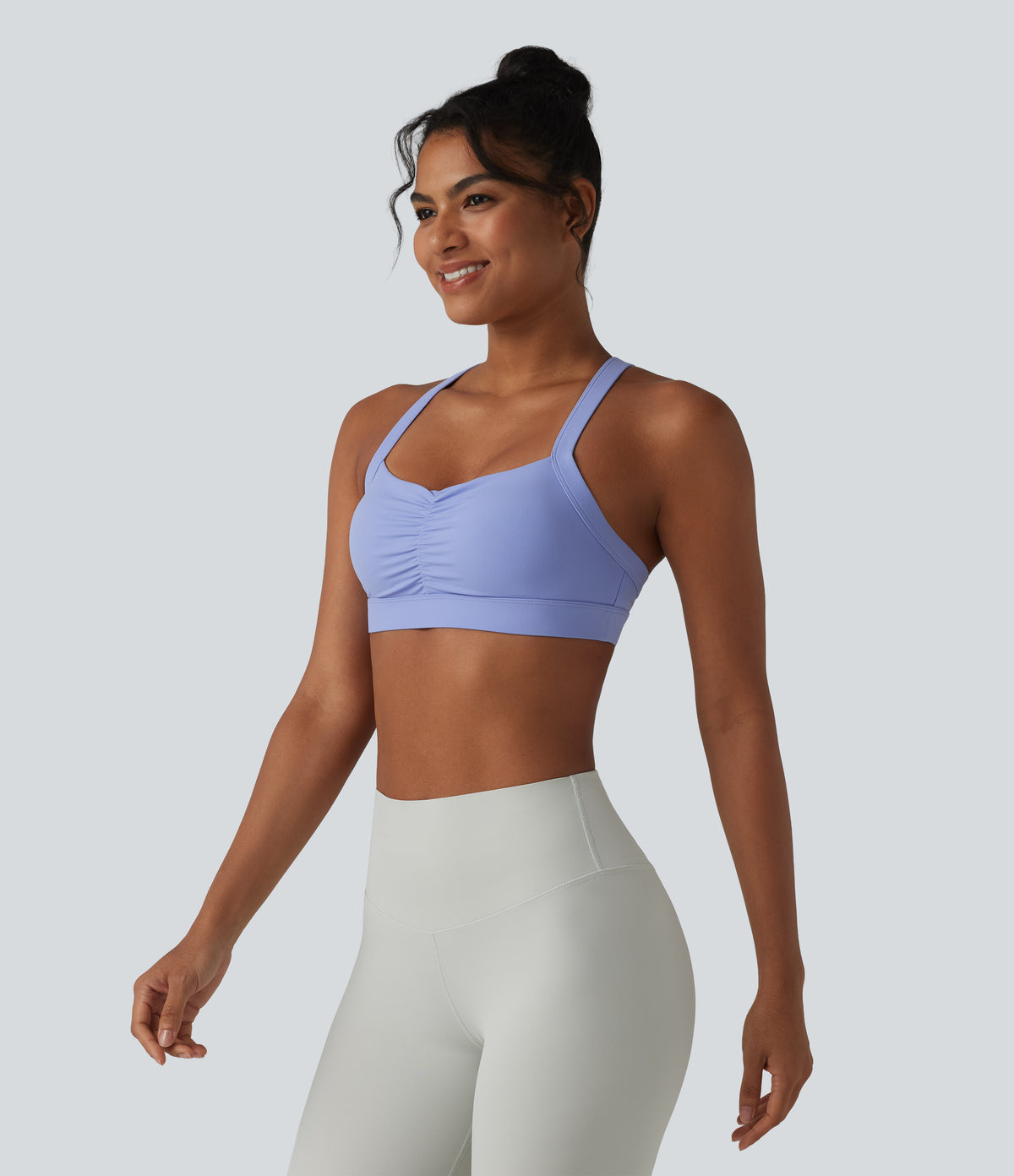 Low Support Built-in Bra Ruched Yoga Sports Bra — Azure Haze — view 3