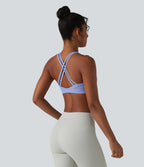Low Support Built-in Bra Ruched Yoga Sports Bra — Azure Haze — view 4