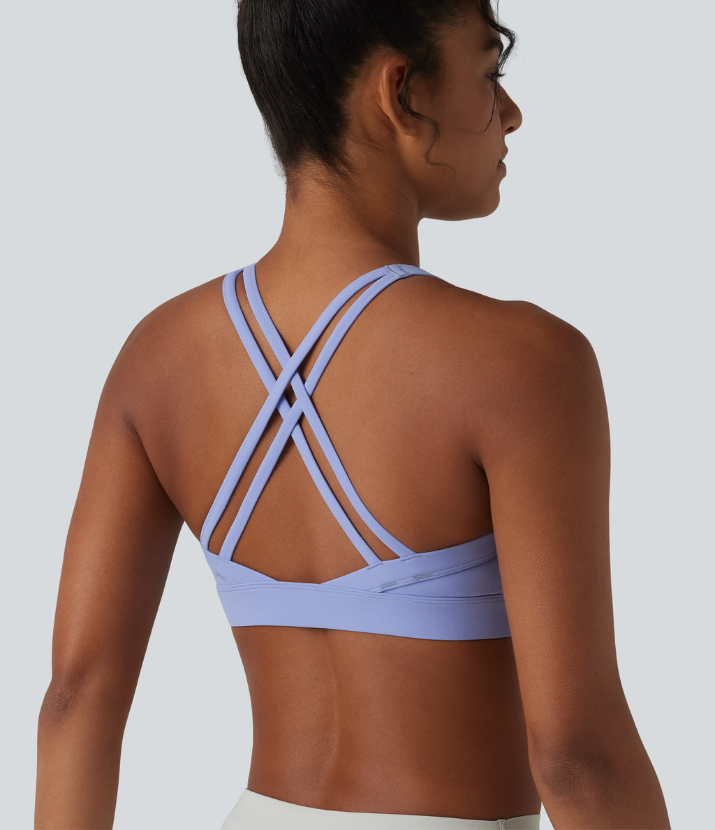 Low Support Built-in Bra Ruched Yoga Sports Bra — Azure Haze — view 1