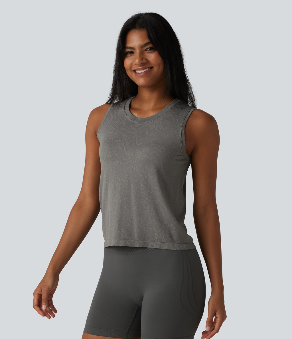 OneForm Seamless Flow Round Neck Running Tank Top — Grey — view 4