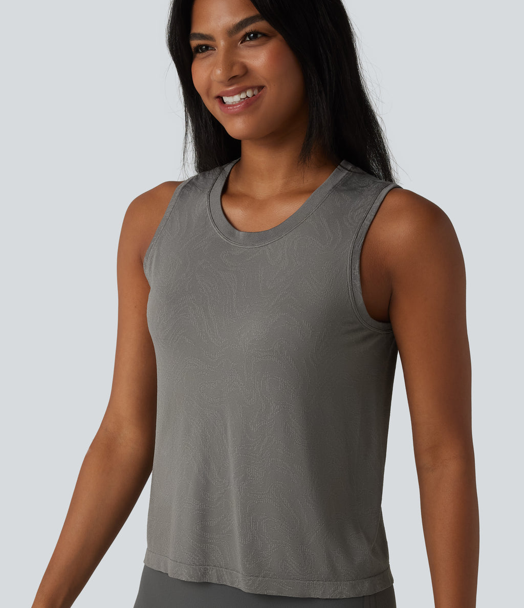 OneForm Seamless Flow Round Neck Running Tank Top — Grey — view 1