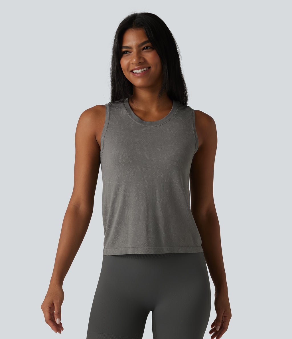 OneForm Seamless Flow Round Neck Running Tank Top — Grey — view 3