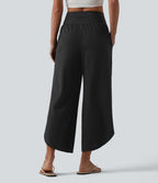 High Waisted Tummy Control Stripe Quick Dry Casual Trousers with Pockets-UPF40+ — Ink Stripe Ribbed — view 2