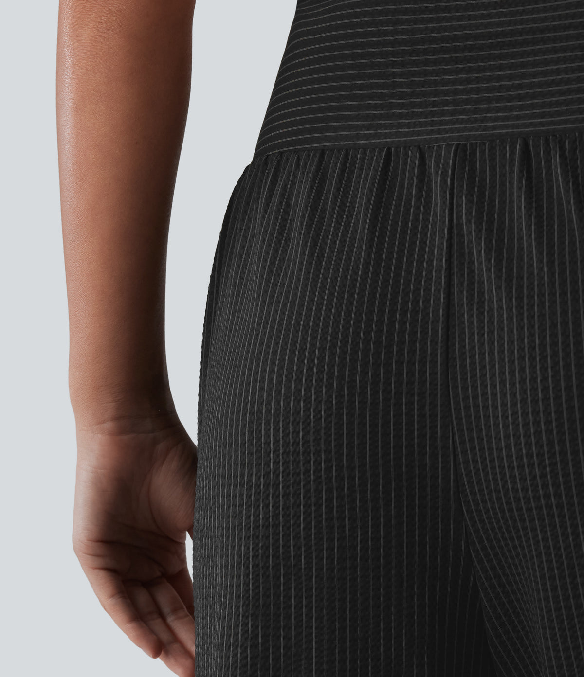 High Waisted Tummy Control Stripe Quick Dry Casual Trousers with Pockets-UPF40+ — Ink Stripe Ribbed — view 5
