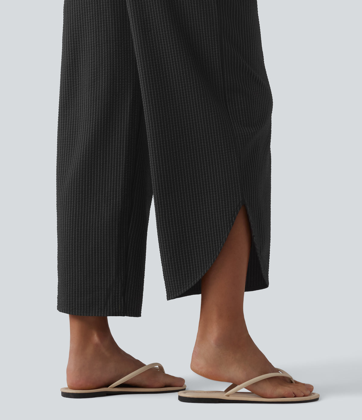 High Waisted Tummy Control Stripe Quick Dry Casual Trousers with Pockets-UPF40+ — Ink Stripe Ribbed — view 6