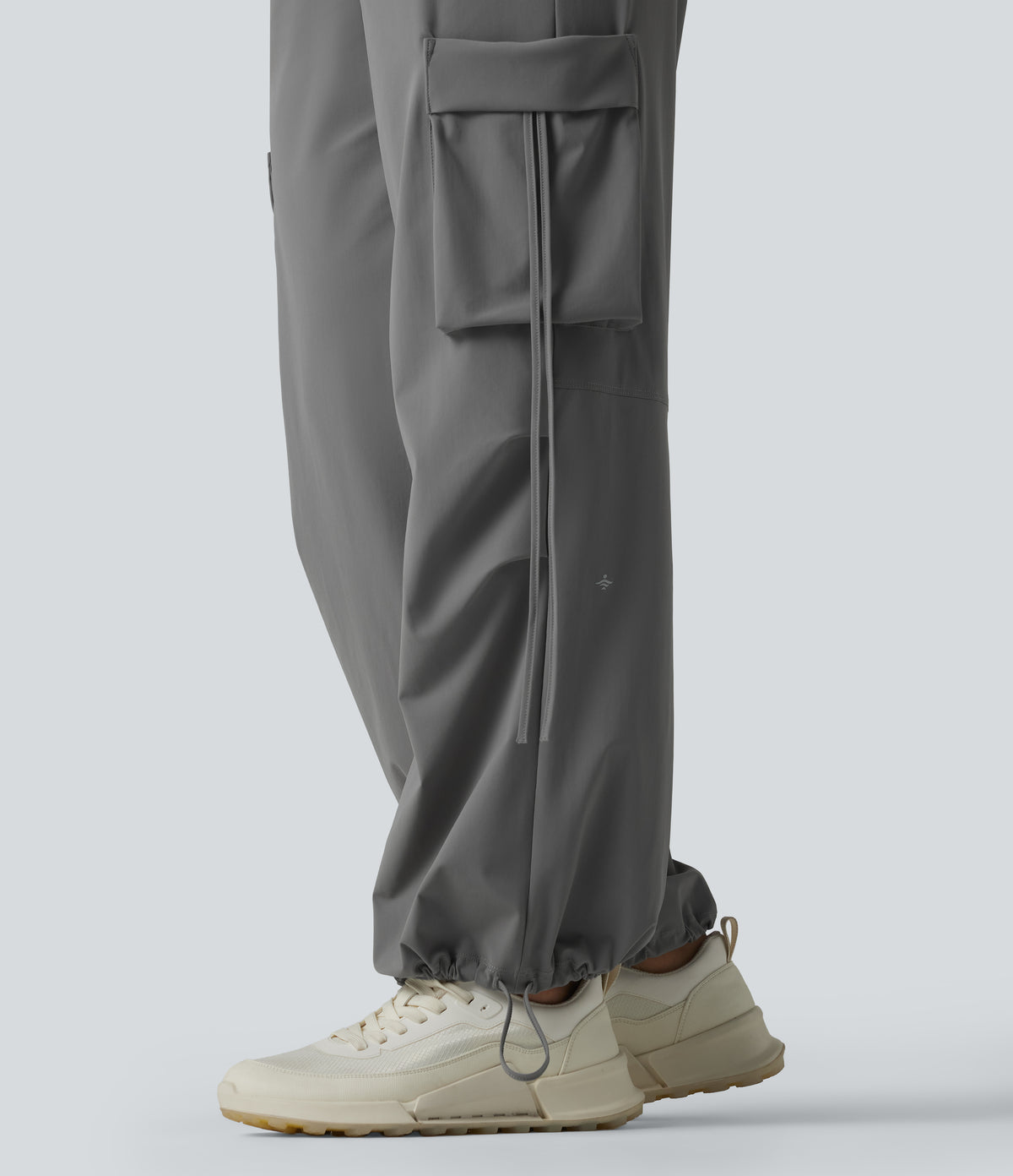 High Waisted Drawstring Wide Leg Quick Dry InstantCool Workout Cargo Trousers with Pockets-UPF40+ — Steel Gray — view 6