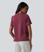 V Neck Short Sleeve Work Top — Maroon — view 2