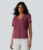V Neck Short Sleeve Work Top — Maroon — view 5