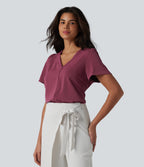 V Neck Short Sleeve Work Top — Maroon — view 4