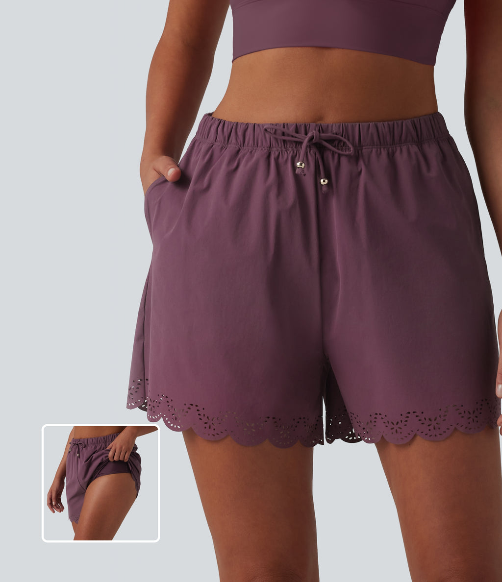High Waisted Drawstring 2-in-1 Bikini Bottom Swimsuit 3'' with Pockets — Woo Plum Purple — view 1