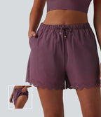 High Waisted Drawstring 2-in-1 Bikini Bottom Swimsuit 3'' with Pockets — Woo Plum Purple — view 1