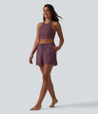 High Waisted Drawstring 2-in-1 Bikini Bottom Swimsuit 3'' with Pockets — Woo Plum Purple — view 7