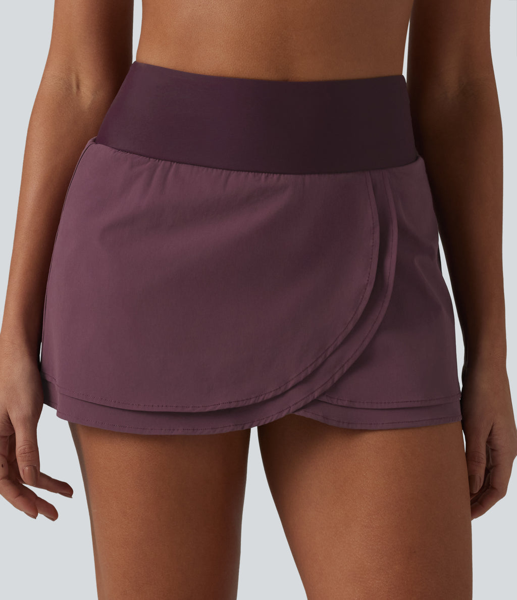 High Waisted 2-in-1 Bikini Bottom Swimsuit with Pocket — Eggplant — view 6