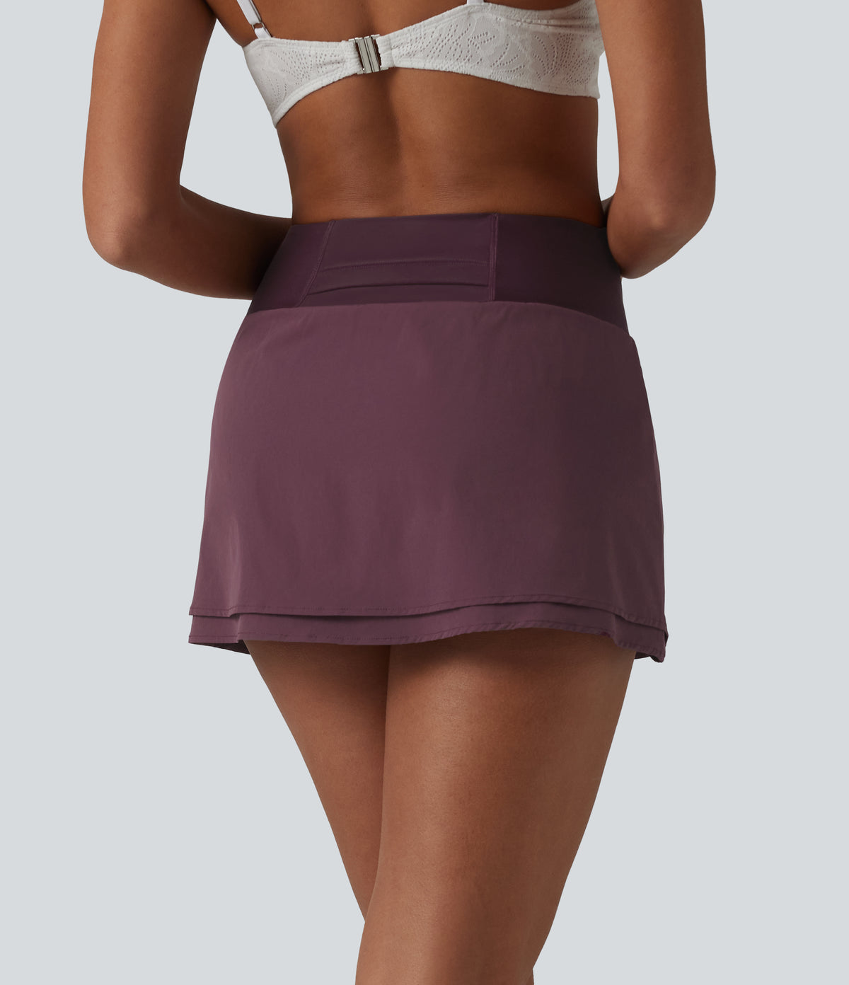 High Waisted 2-in-1 Bikini Bottom Swimsuit with Pocket — Eggplant — view 2