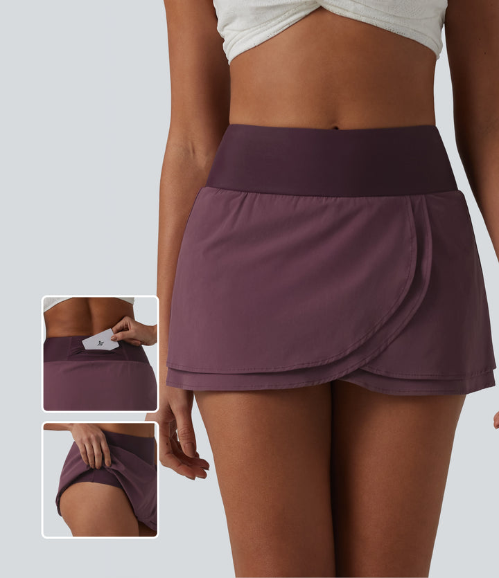 High Waisted 2-in-1 Bikini Bottom Swimsuit with Pocket — Eggplant — view 1