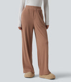 High Waisted Lounge Trousers with Pockets — Mocha Mousse — view 1