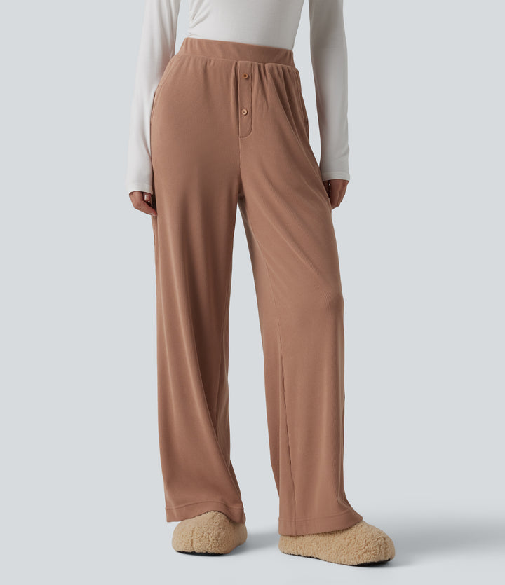 High Waisted Lounge Trousers with Pockets — Mocha Mousse — view 1