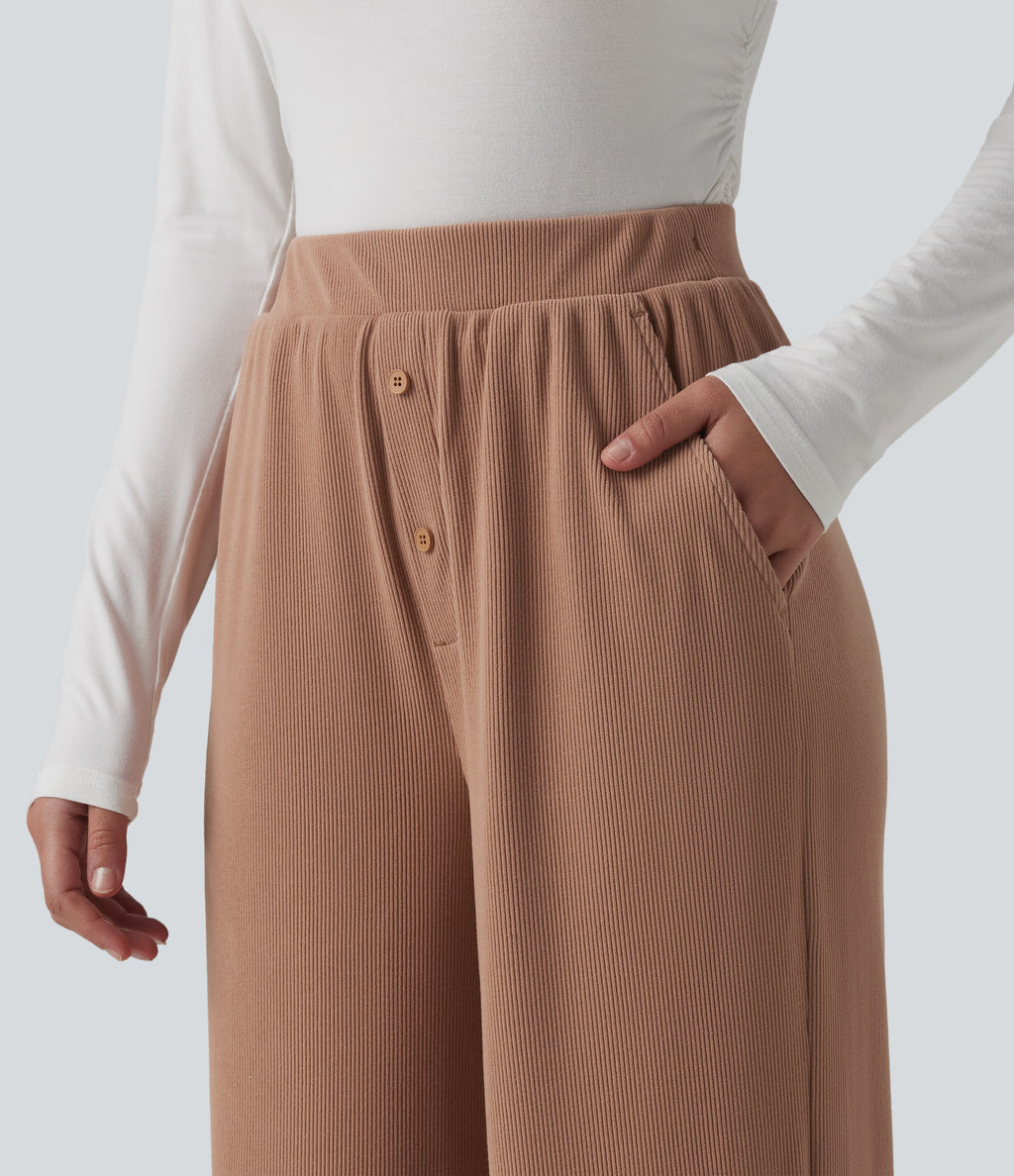 High Waisted Lounge Trousers with Pockets — Mocha Mousse — view 5