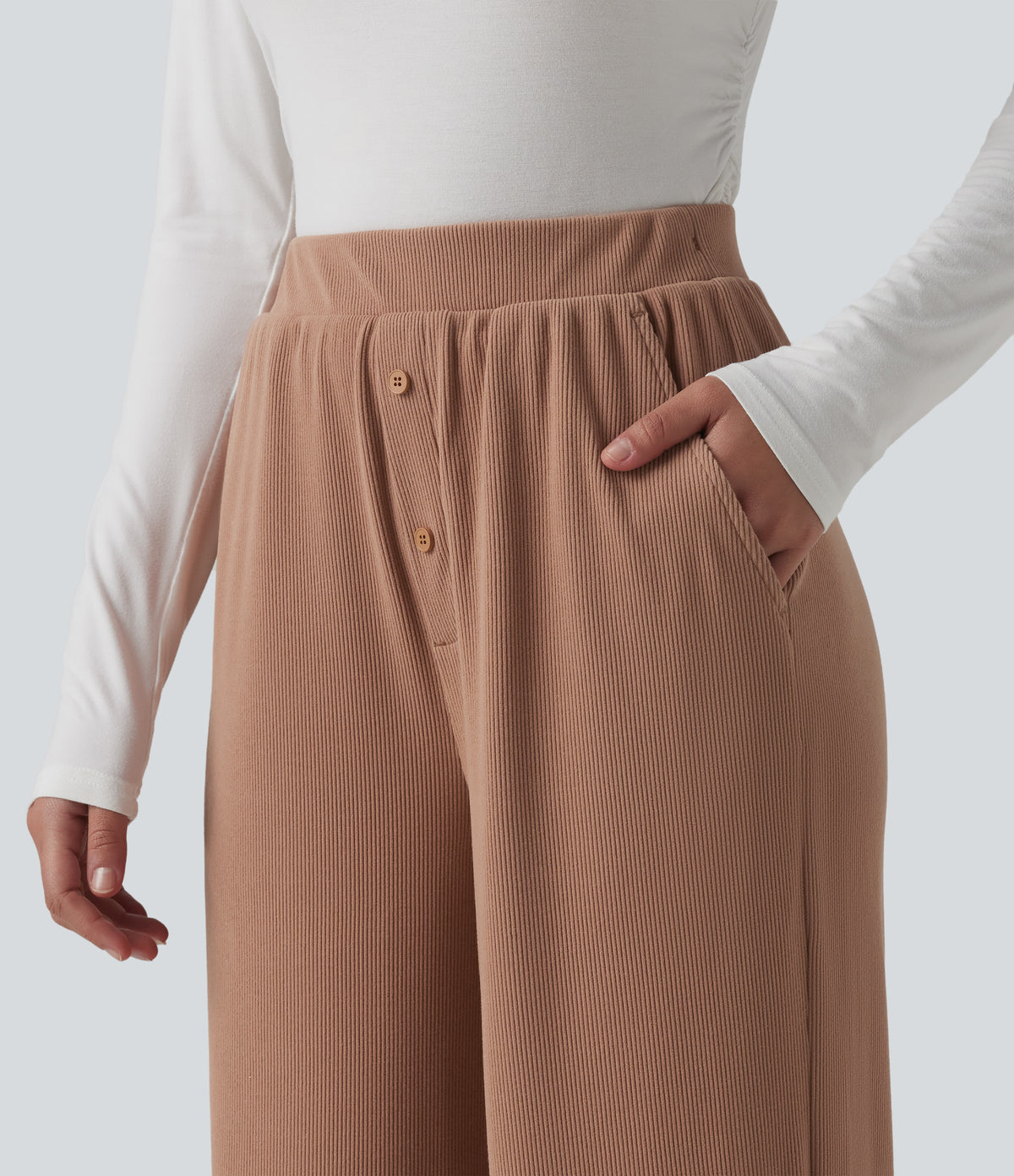 High Waisted Lounge Trousers with Pockets — Mocha Mousse — view 5