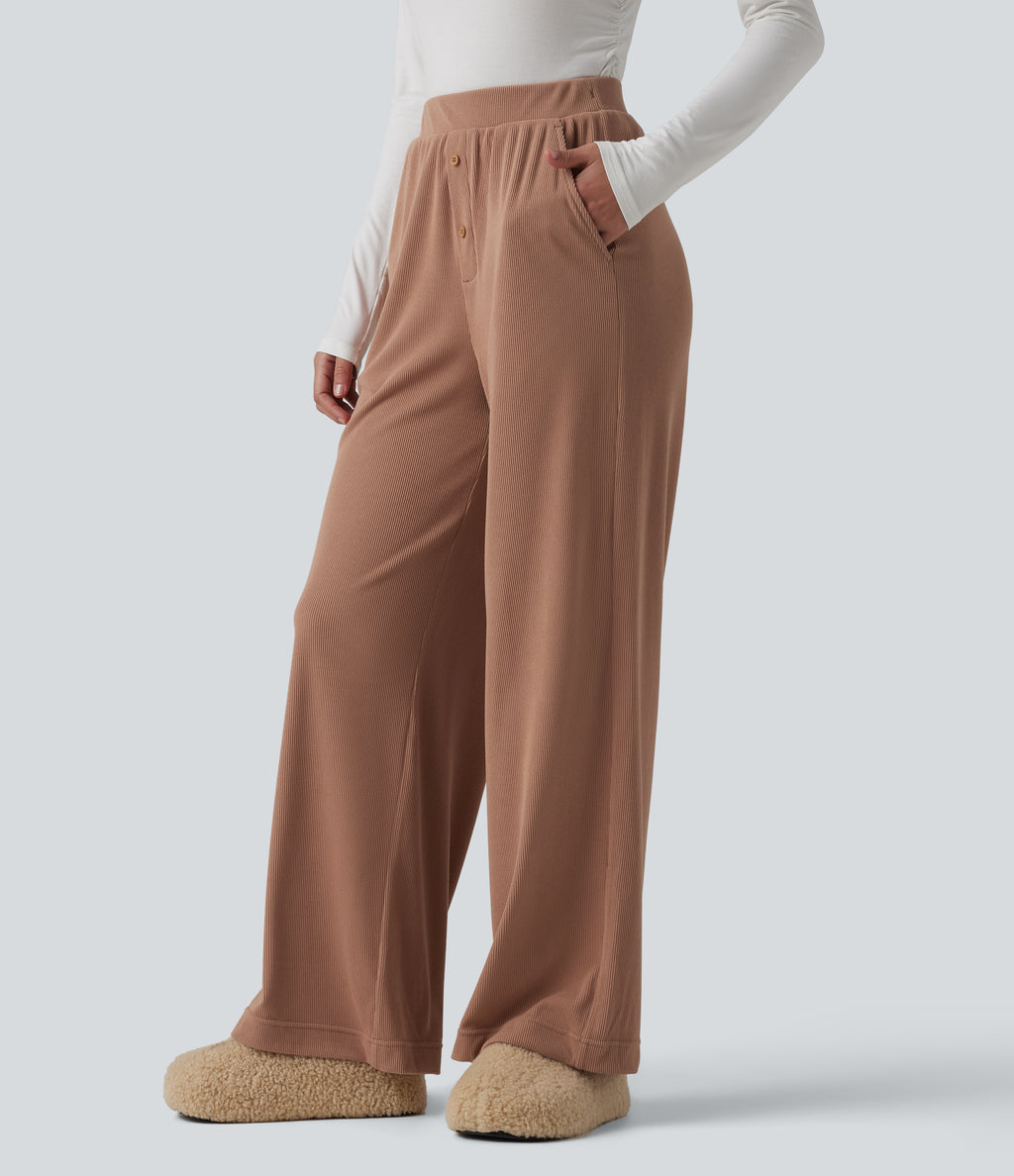 High Waisted Lounge Trousers with Pockets — Mocha Mousse — view 3