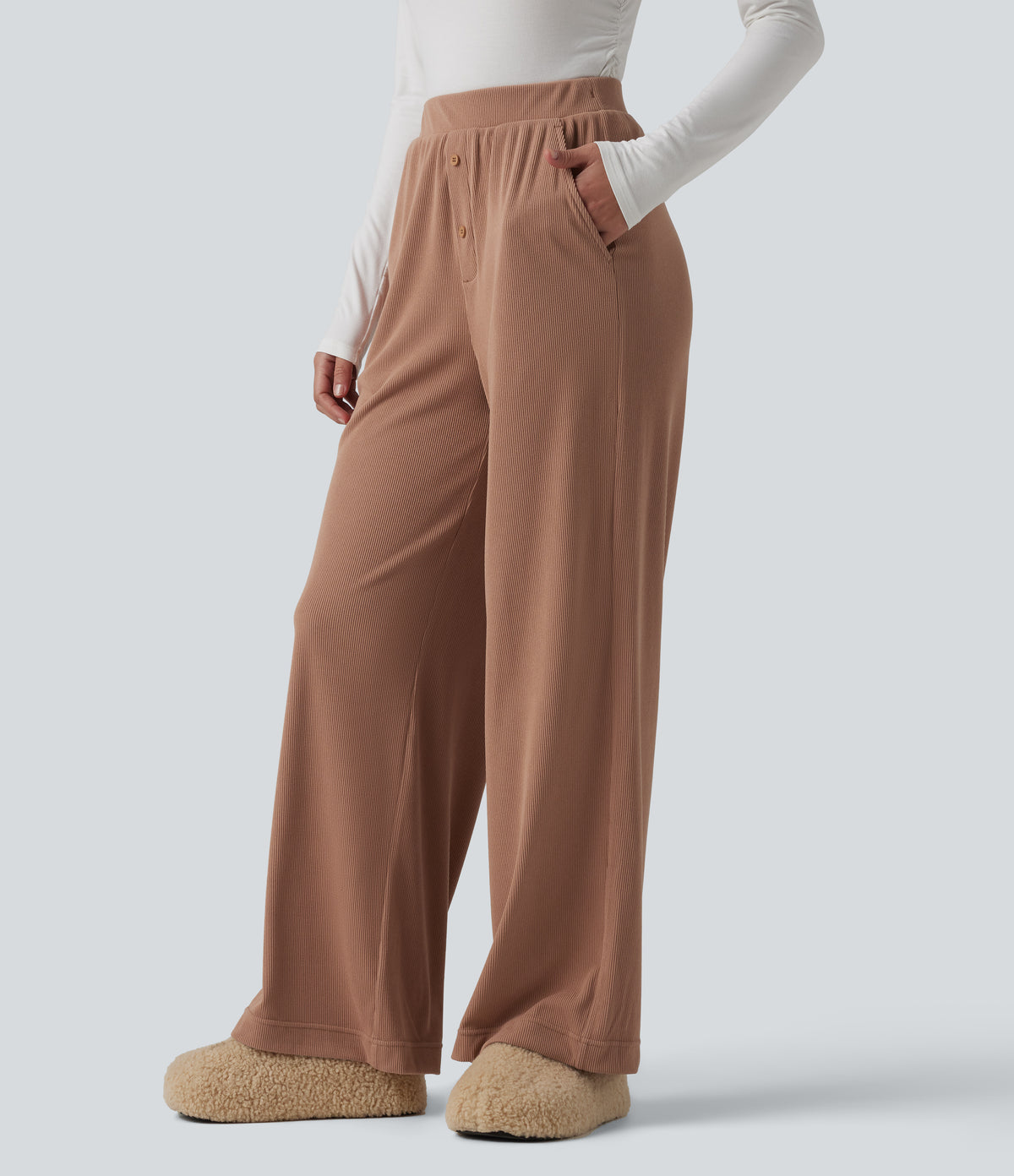 High Waisted Lounge Trousers with Pockets — Mocha Mousse — view 3