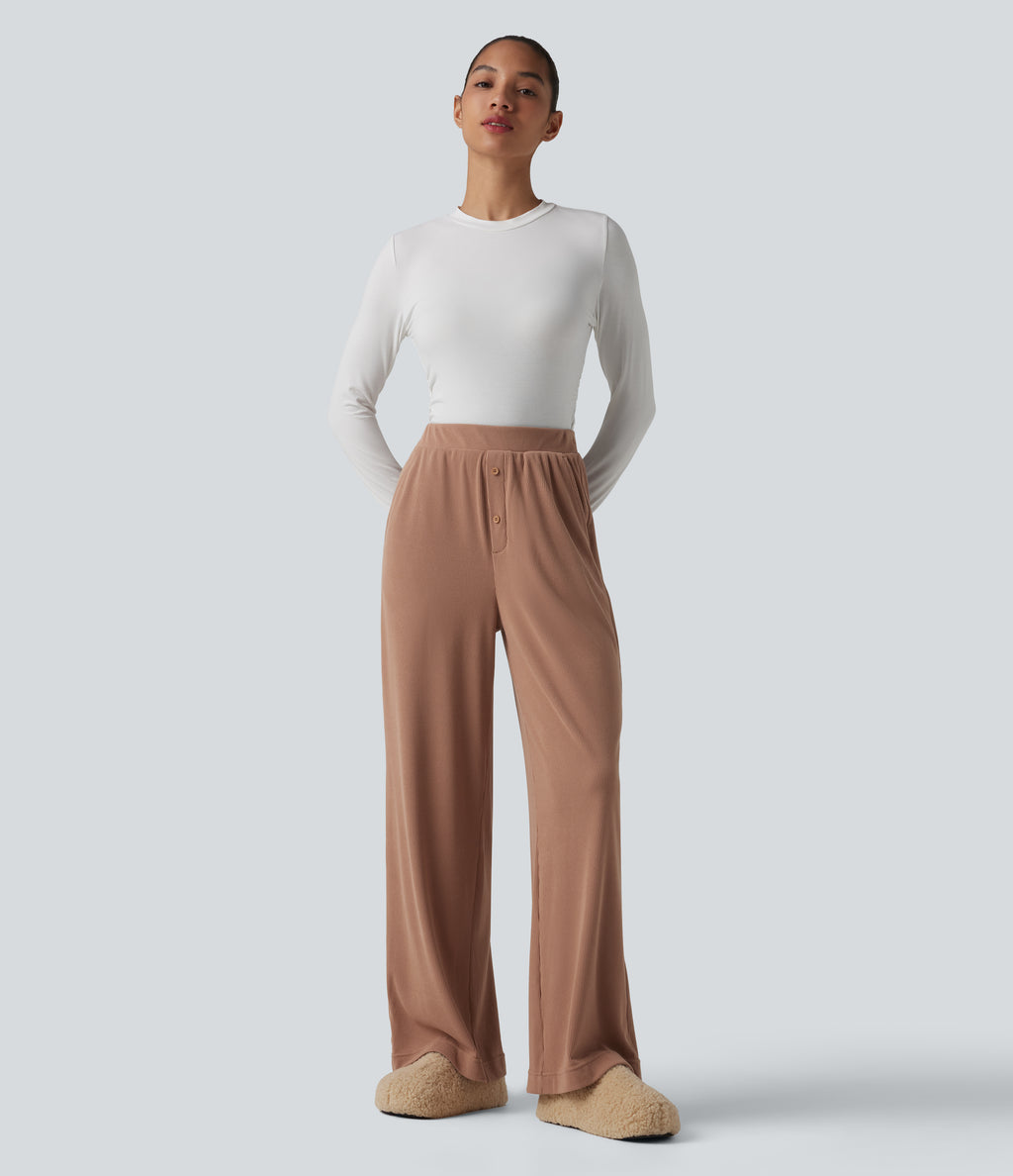 High Waisted Lounge Trousers with Pockets — Mocha Mousse — view 6