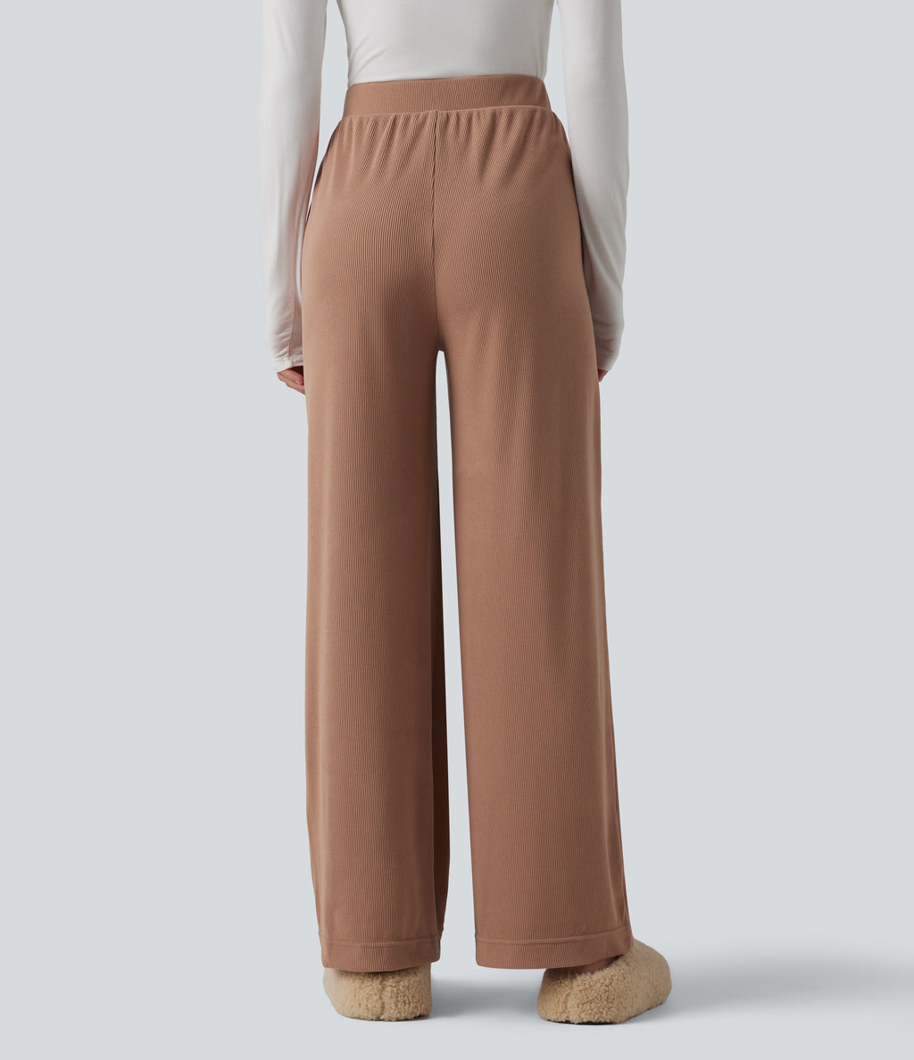 High Waisted Lounge Trousers with Pockets — Mocha Mousse — view 2