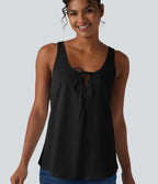 U Neck Tie Front Casual Cotton Tank Top — Black — view 6