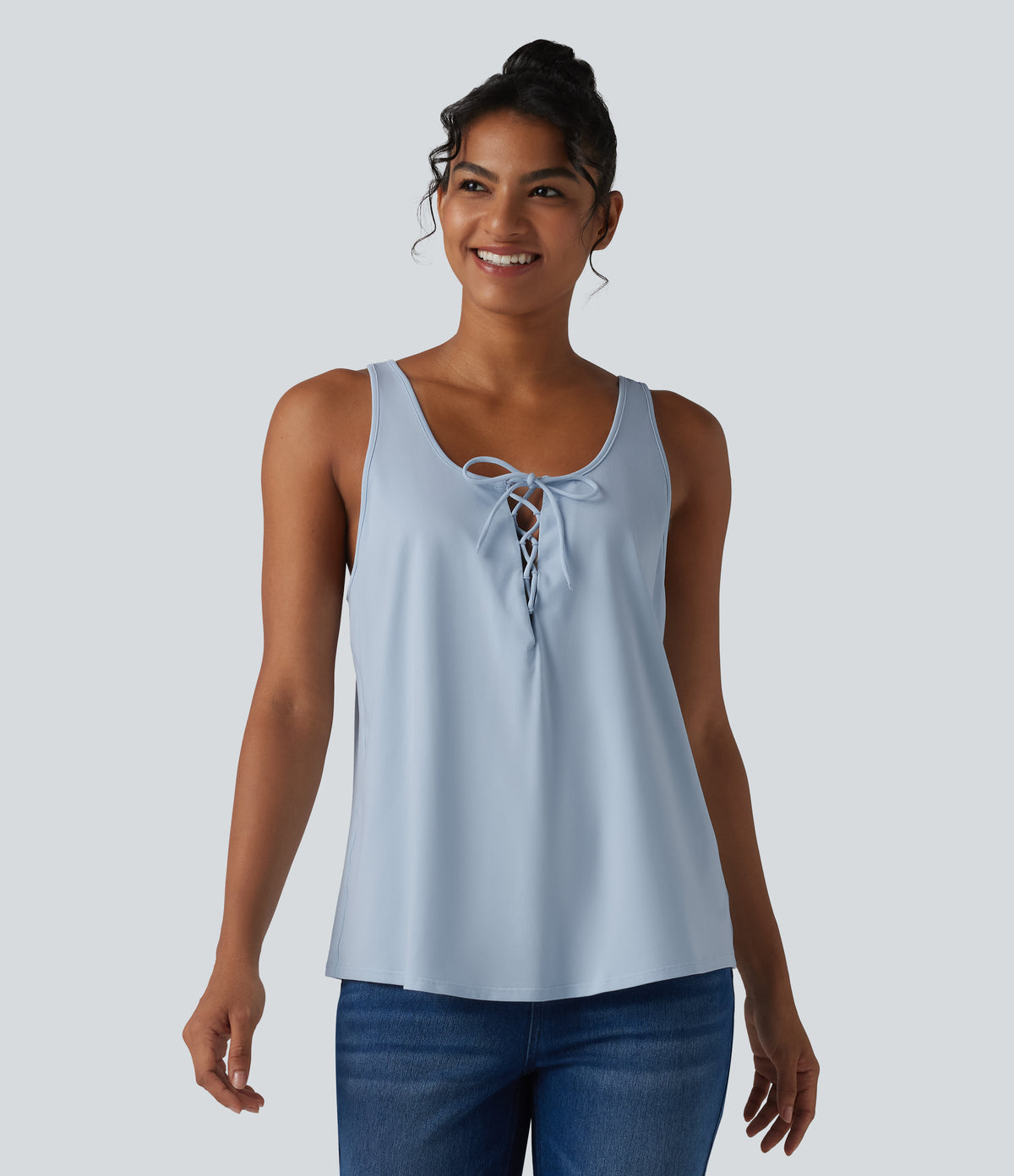 U Neck Tie Front Casual Cotton Tank Top — Skyride — view 4
