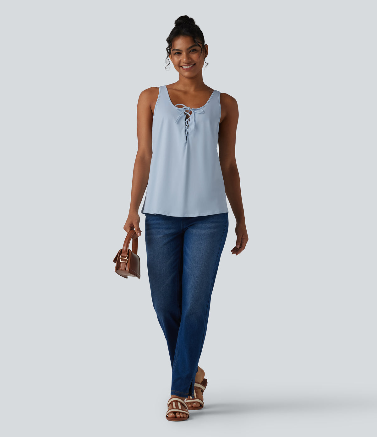 U Neck Tie Front Casual Cotton Tank Top — Skyride — view 5