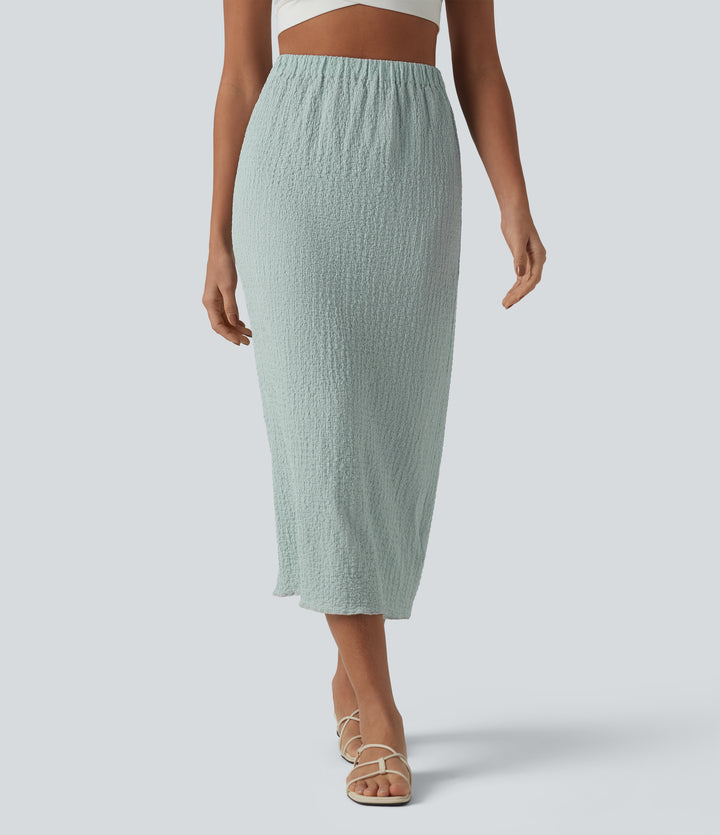 High Waisted Midi Casual Skirt — Pistachio — view 1