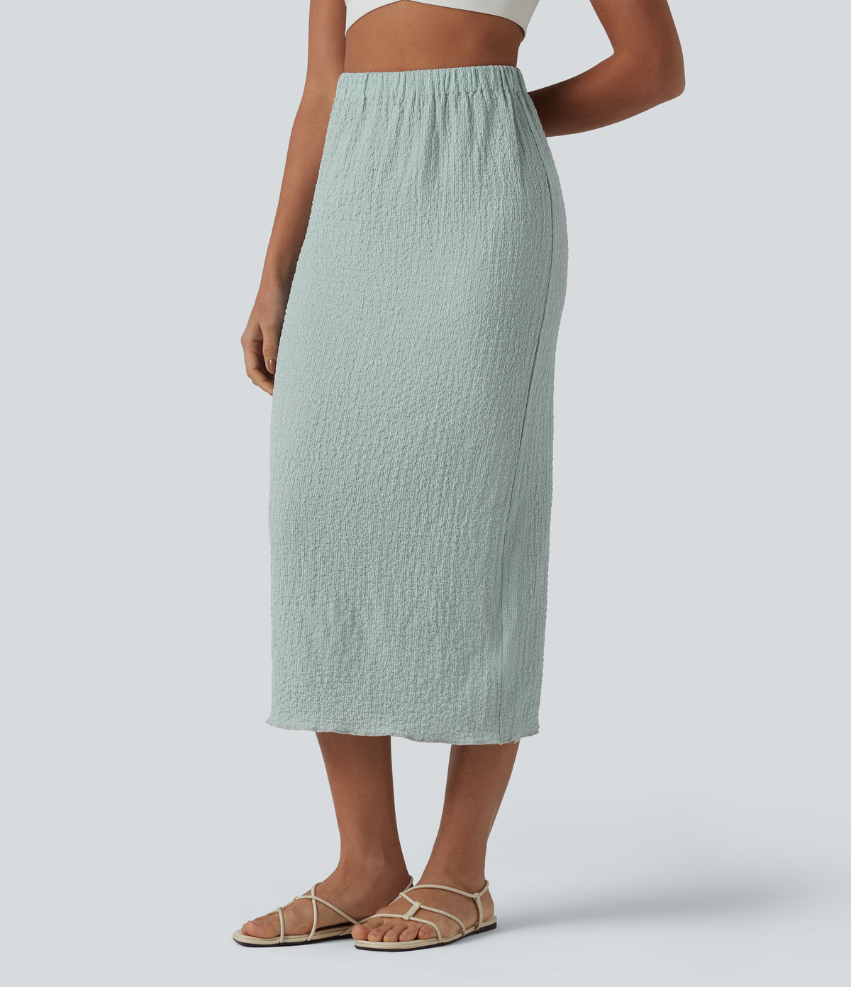 High Waisted Midi Casual Skirt — Pistachio — view 3