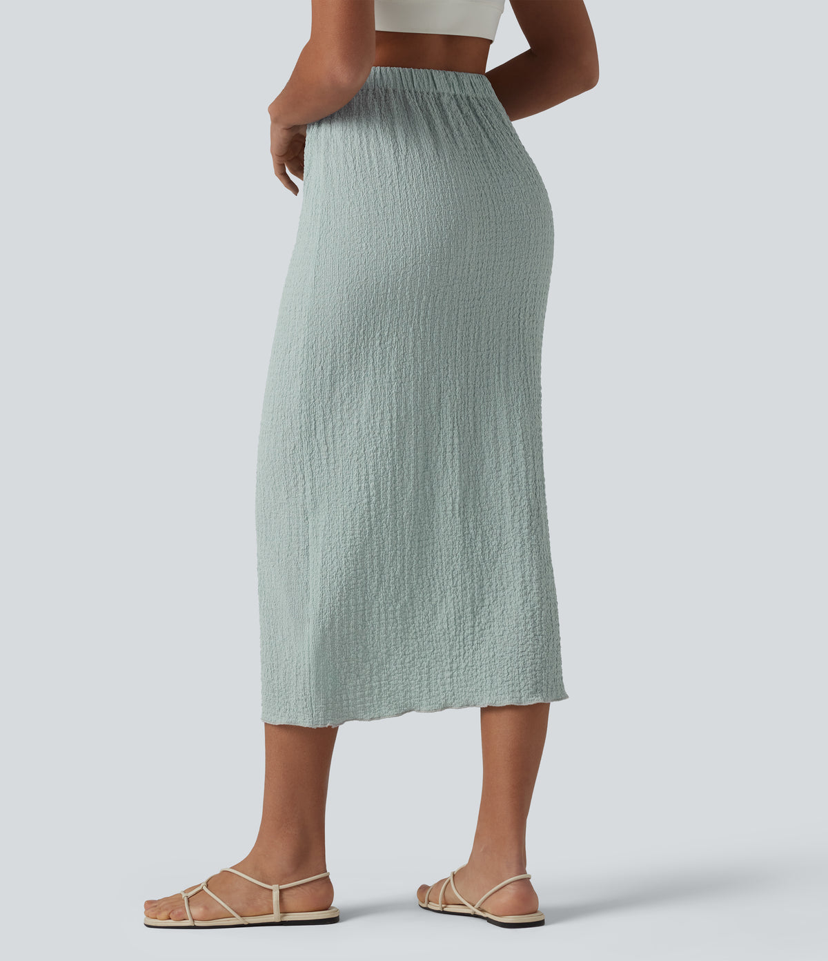 High Waisted Midi Casual Skirt — Pistachio — view 2