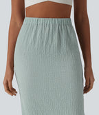 High Waisted Midi Casual Skirt — Pistachio — view 5