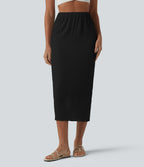 High Waisted Midi Casual Skirt — Black — view 8