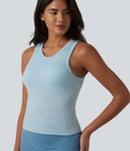 OneForm Seamless Flow Round Neck Built-in Bra Yoga Tank Top — Light Foggy Blue — view 5