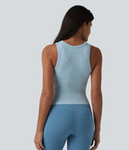 OneForm Seamless Flow Round Neck Built-in Bra Yoga Tank Top — Light Foggy Blue — view 2