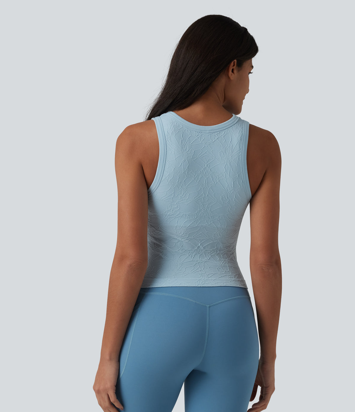 OneForm Seamless Flow Round Neck Built-in Bra Yoga Tank Top — Light Foggy Blue — view 2