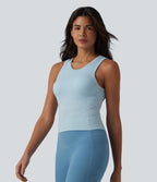 OneForm Seamless Flow Round Neck Built-in Bra Yoga Tank Top — Light Foggy Blue — view 4