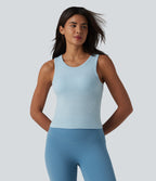 OneForm Seamless Flow Round Neck Built-in Bra Yoga Tank Top — Light Foggy Blue — view 3