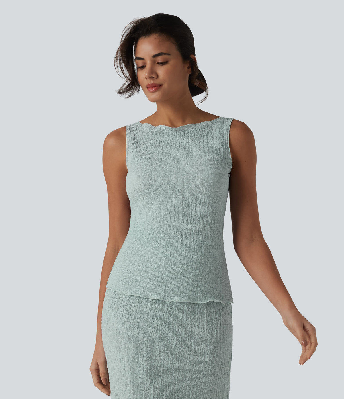 Boat Neck Casual Tank Top — Pistachio — view 4